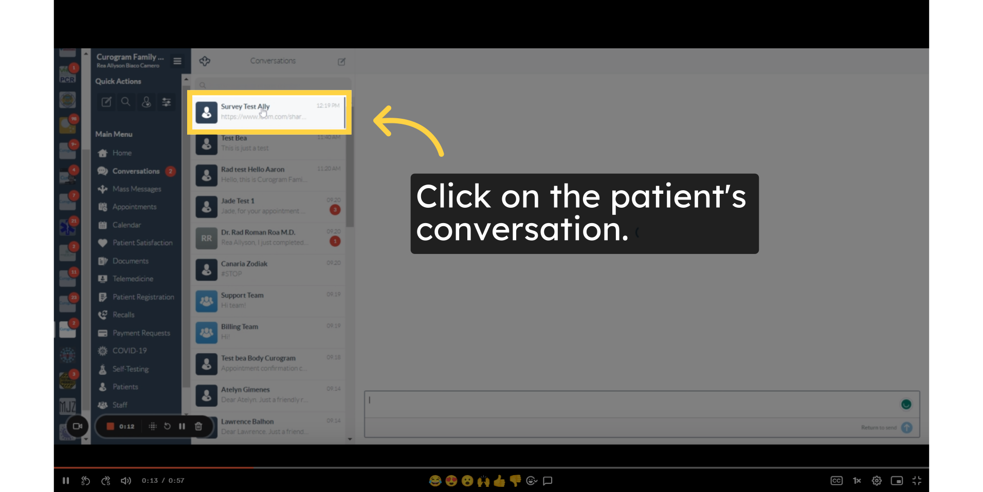 Click on the patient's conversation.