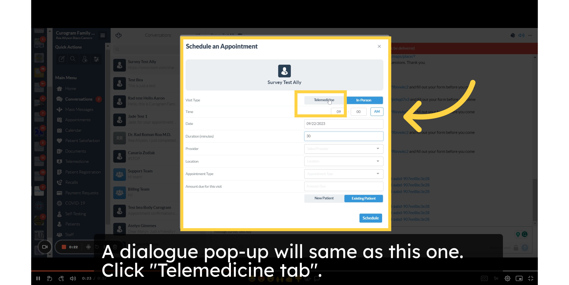 A dialogue pop-up will same as this one. Click 'Telemedicine tab'.