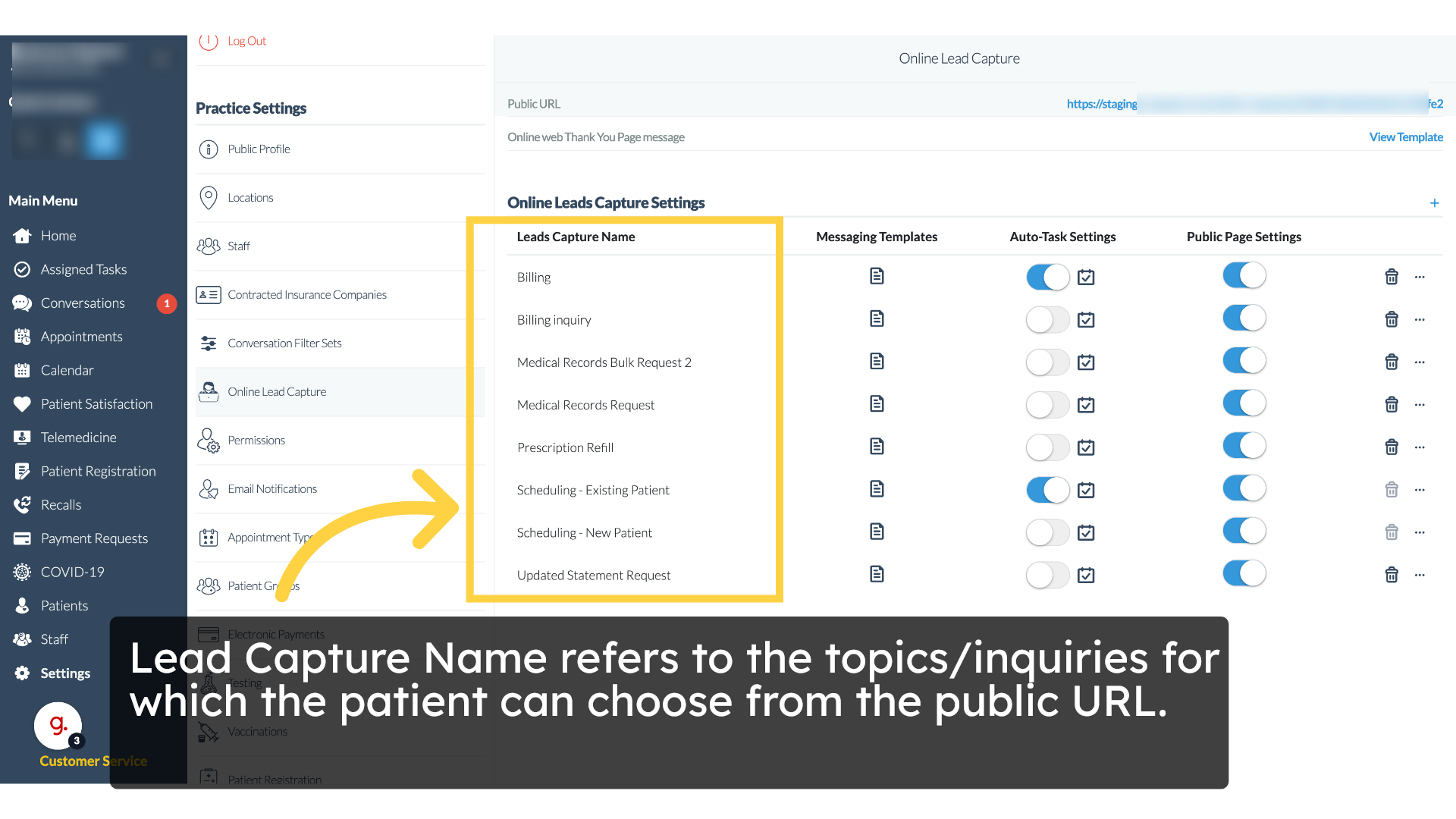 Click 'Public URL https://staging.curogram.com/online-requests/65ddf7edb22b3a04a1500fe2'