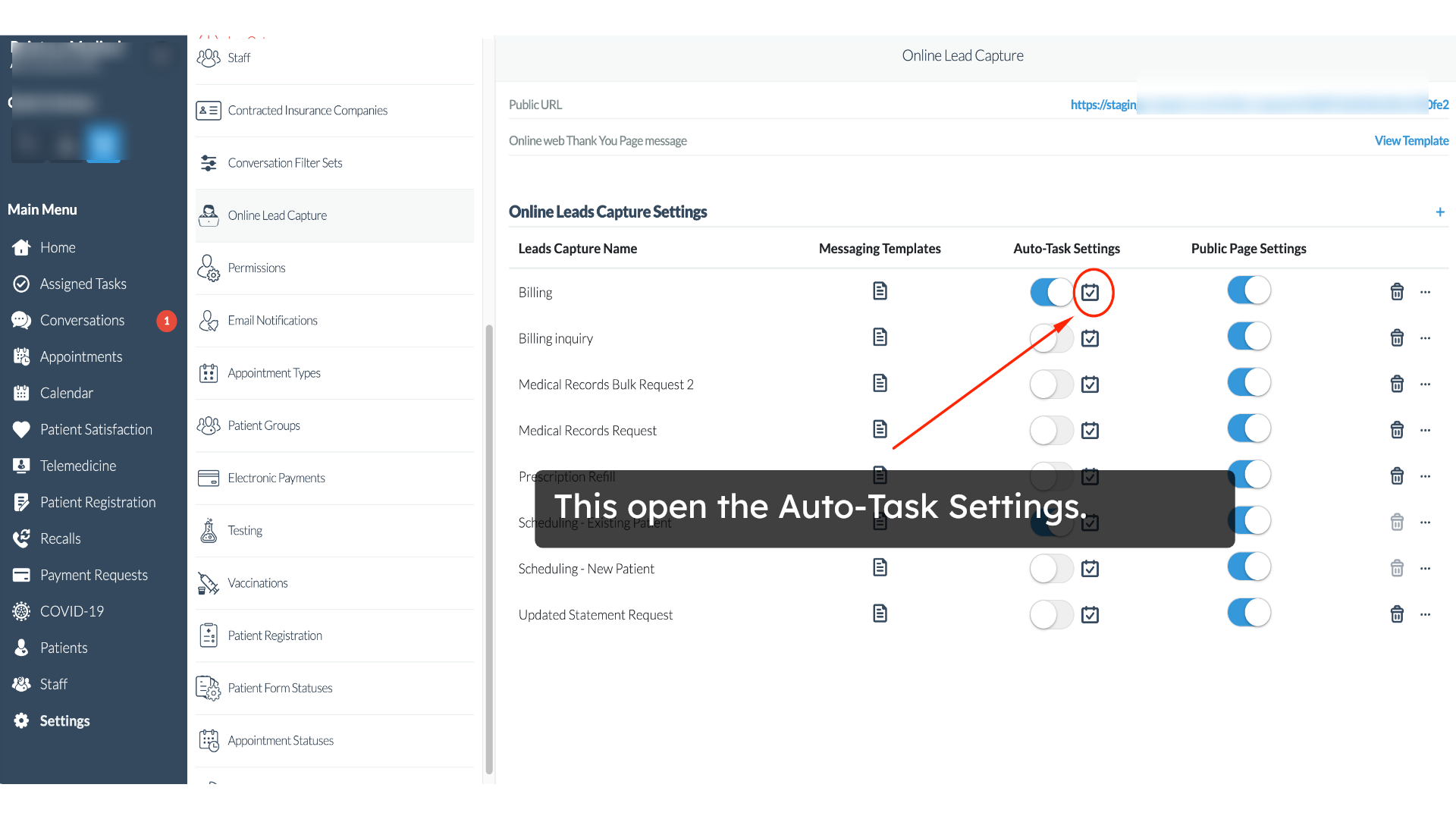 Click 'Public URL https://staging.curogram.com/online-requests/65ddf7edb22b3a04a1500fe2'