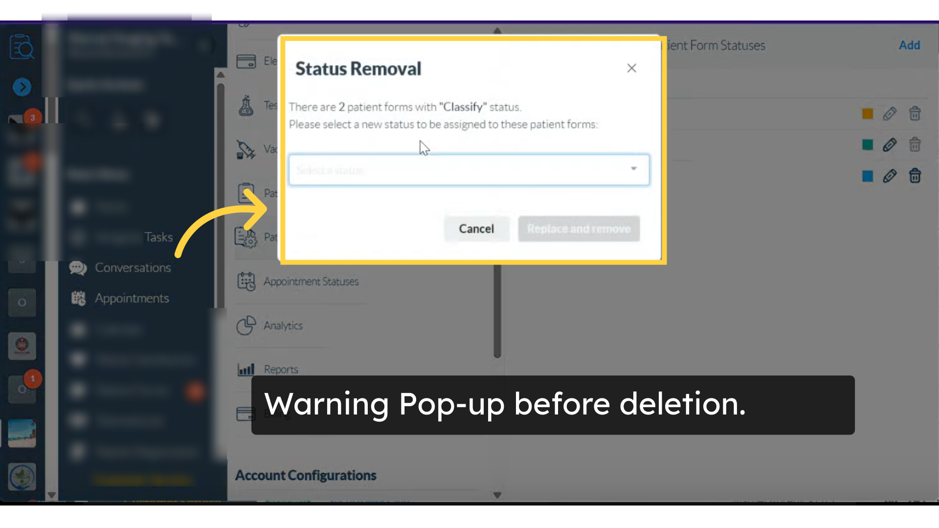 Warning Pop-up before deletion.