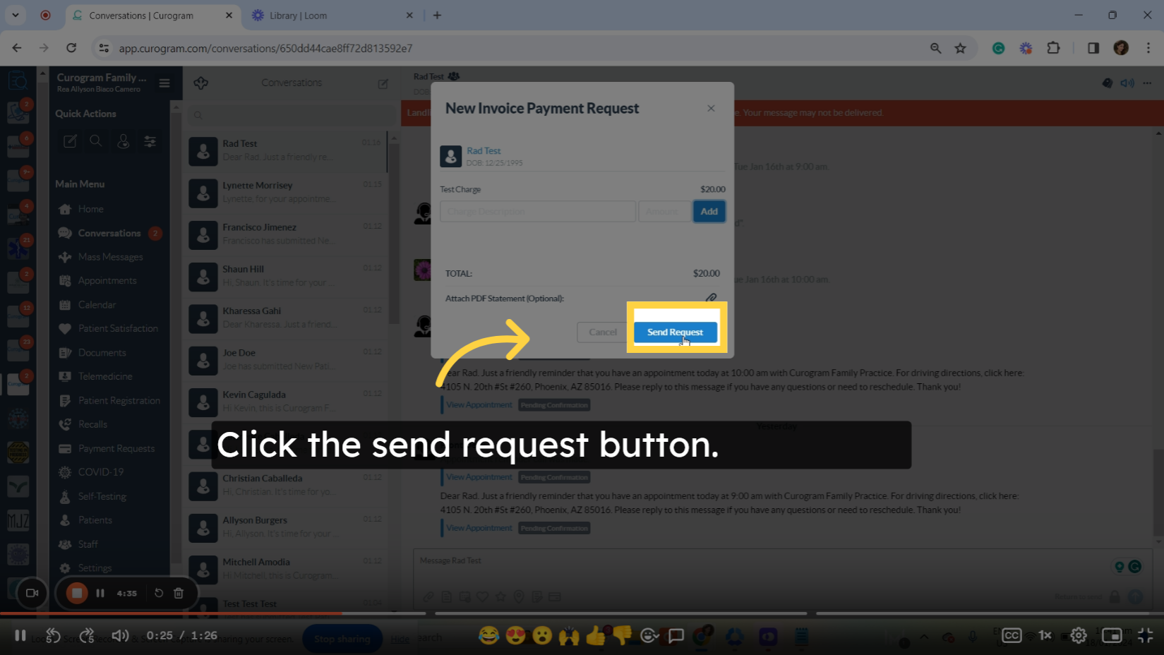 Click the send request button.