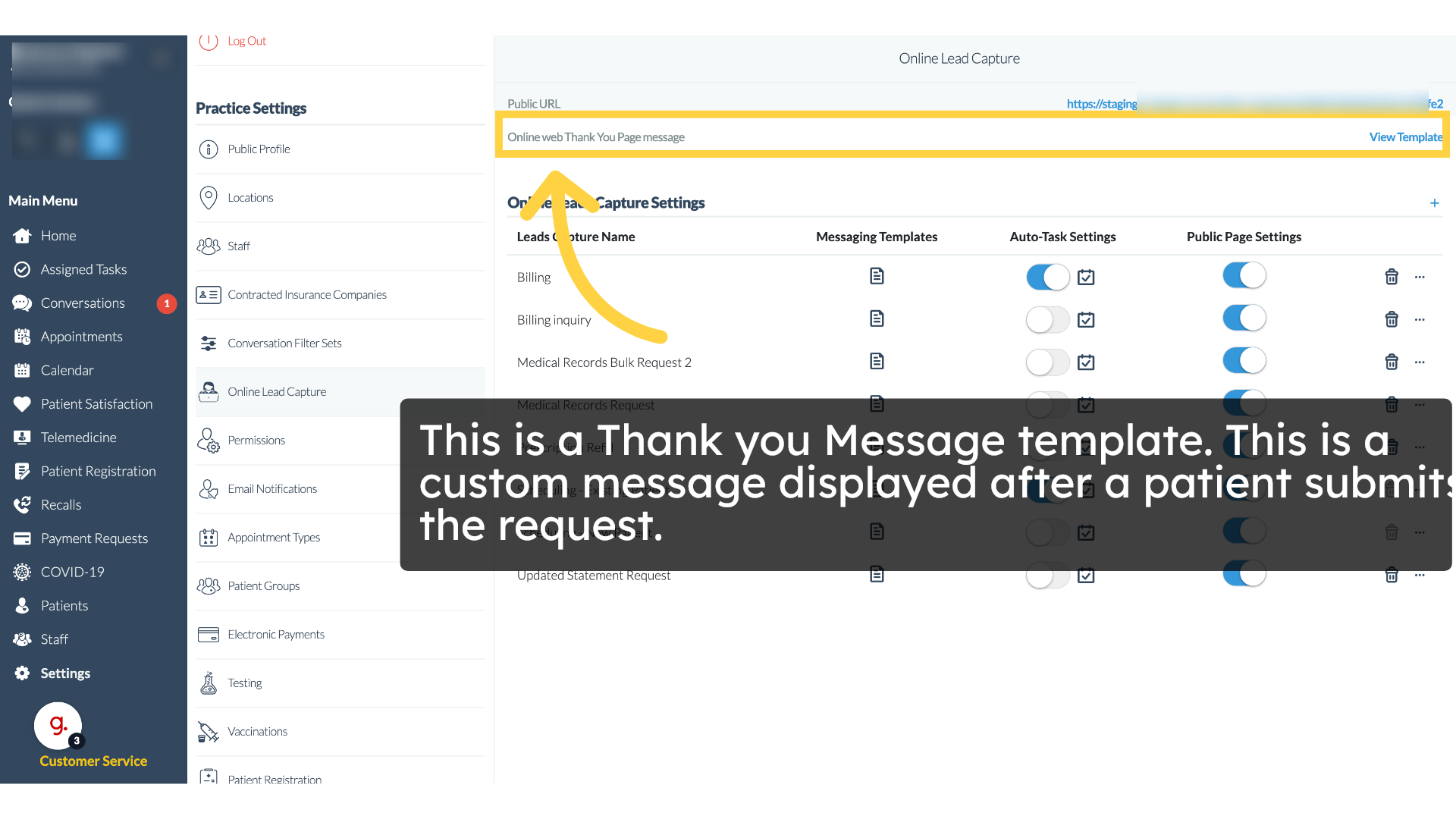 Click 'Public URL https://staging.curogram.com/online-requests/65ddf7edb22b3a04a1500fe2'
