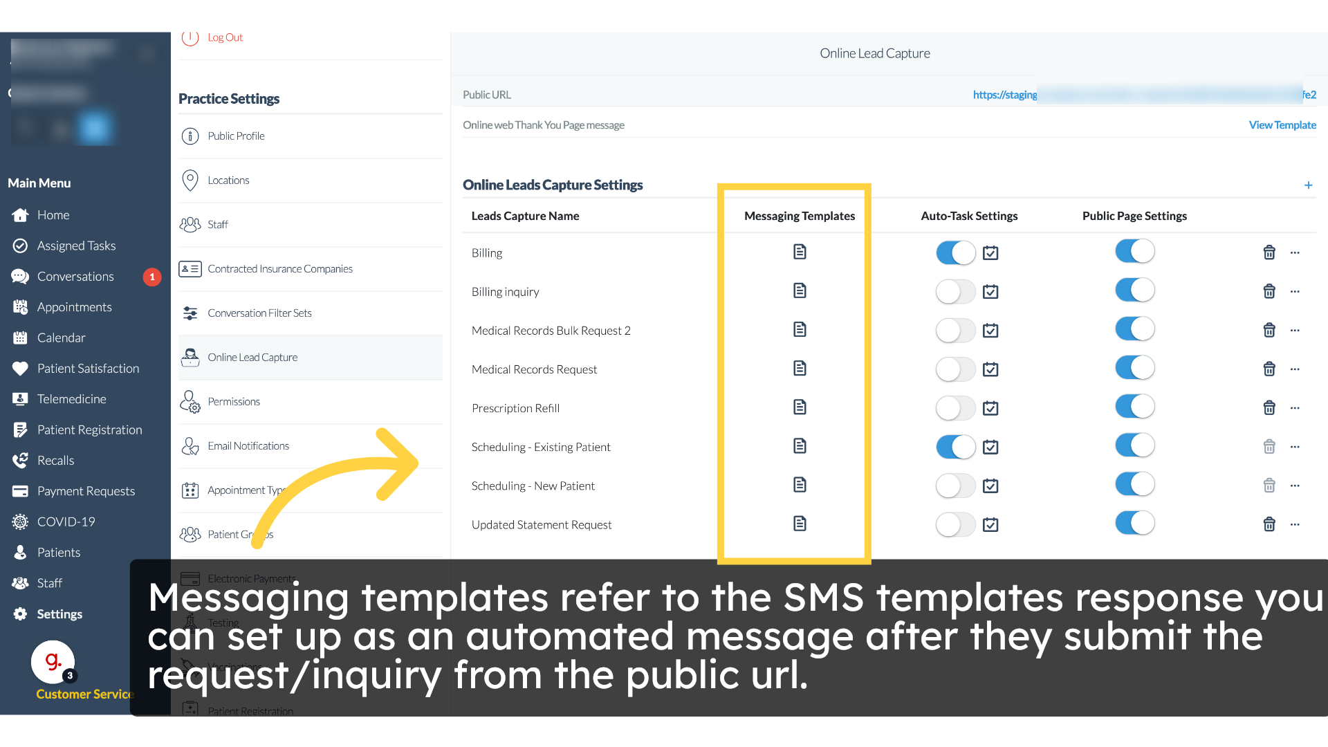 Click 'Public URL https://staging.curogram.com/online-requests/65ddf7edb22b3a04a1500fe2'
