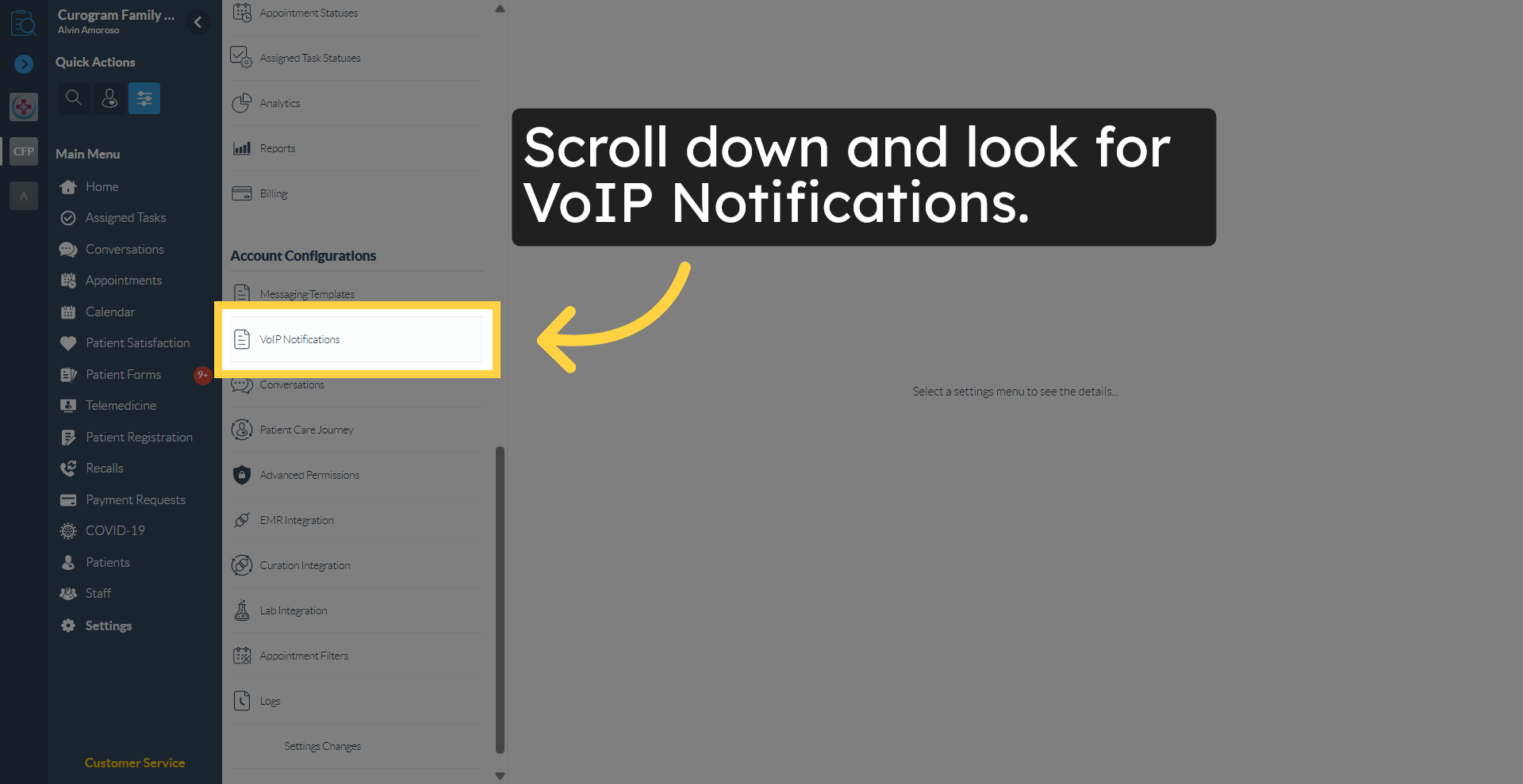 Open VoIP Notifications Settings