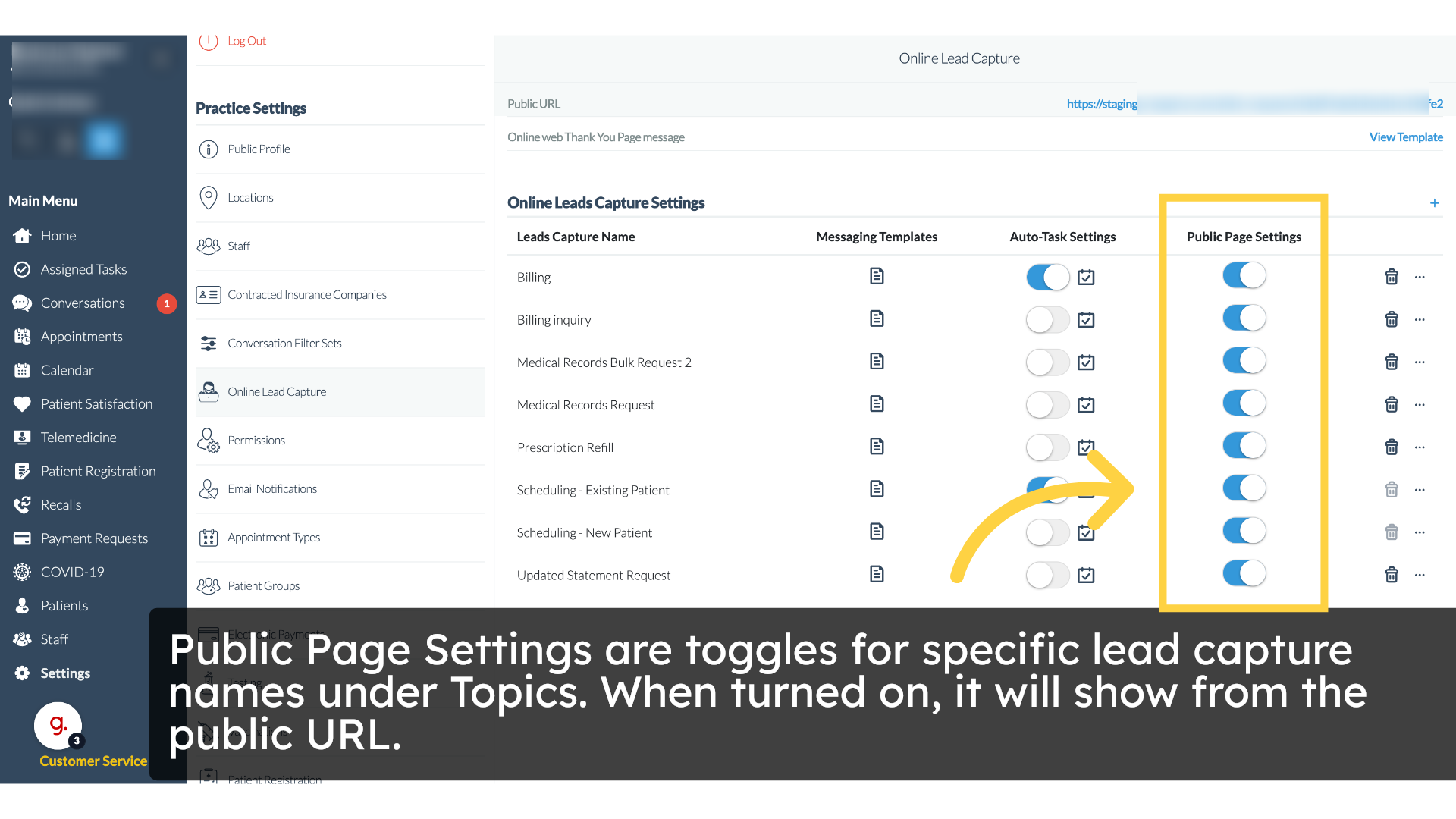 Click 'Public URL https://staging.curogram.com/online-requests/65ddf7edb22b3a04a1500fe2'