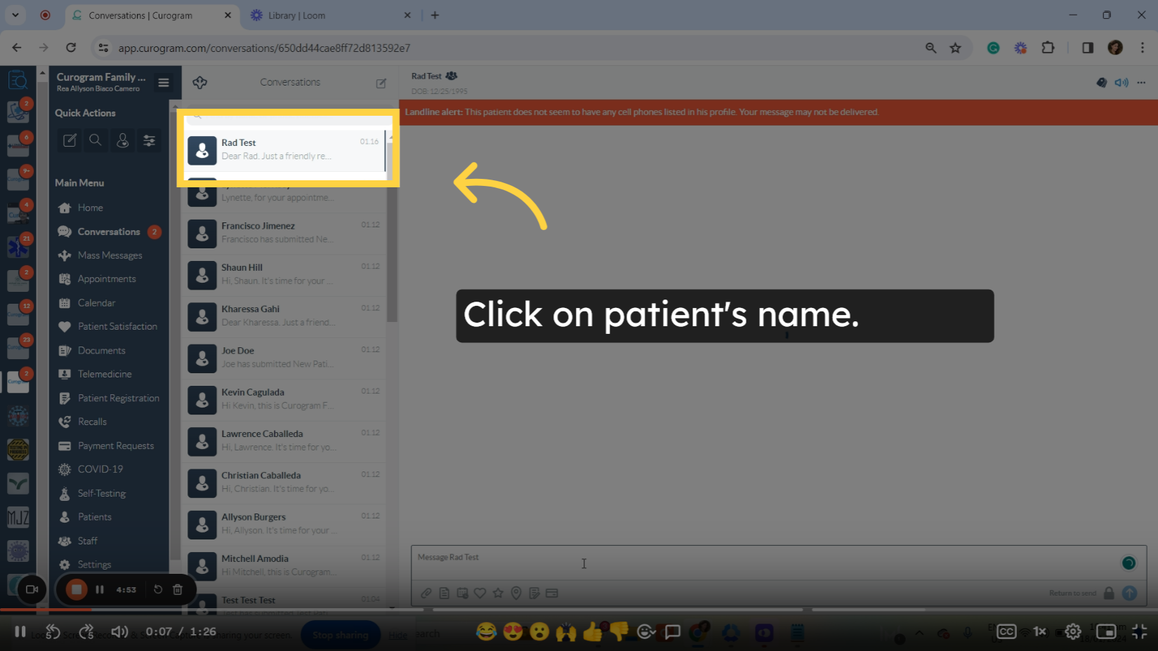 Click on patient's name.