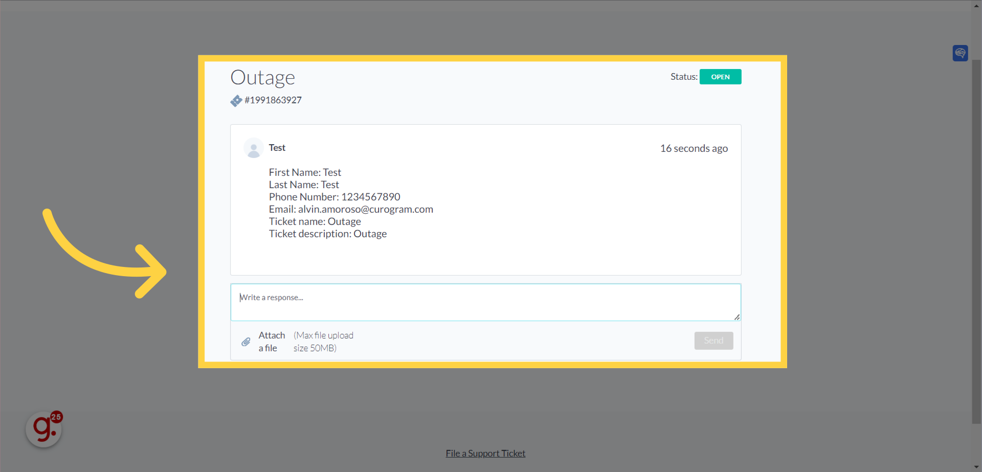 You may respond to this individual ticket dashboard.